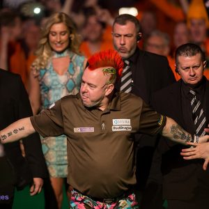 Peter Wright tijdens Betway Premier League in Rotterdam Ahoy